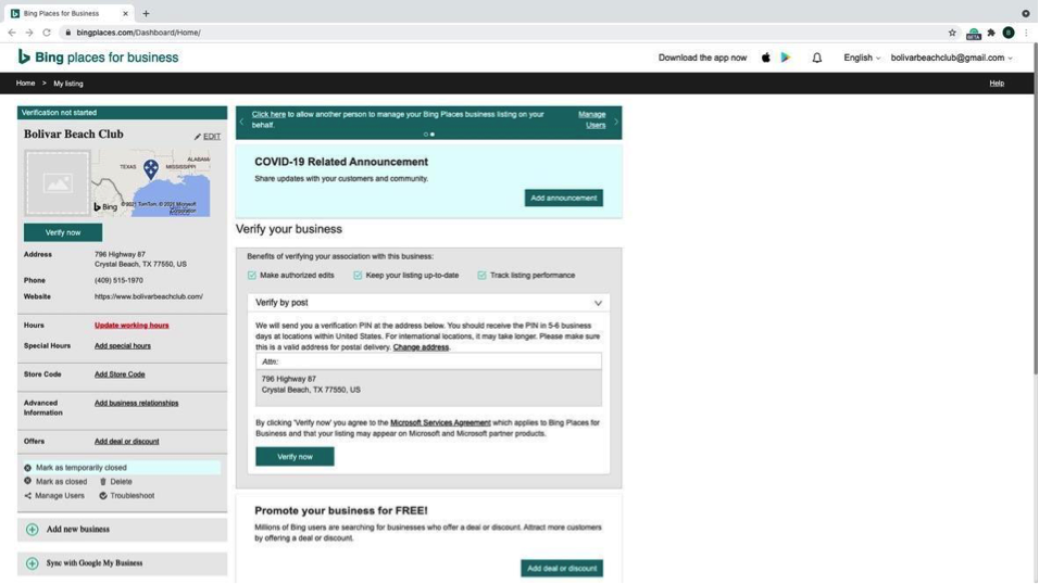 Bing - Step 8 - Business profile dashboard for Bing Places