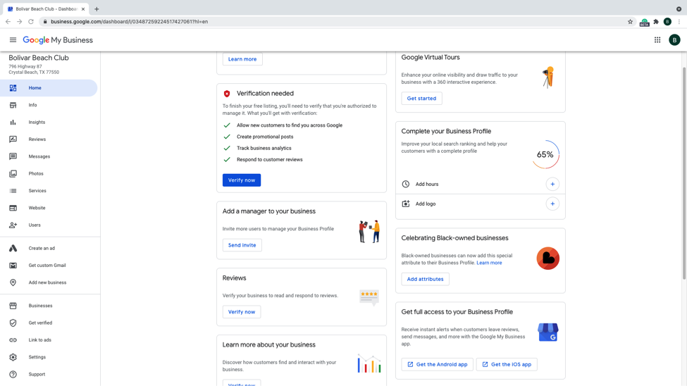 Step 16 - Welcome to the Google my business dashboard