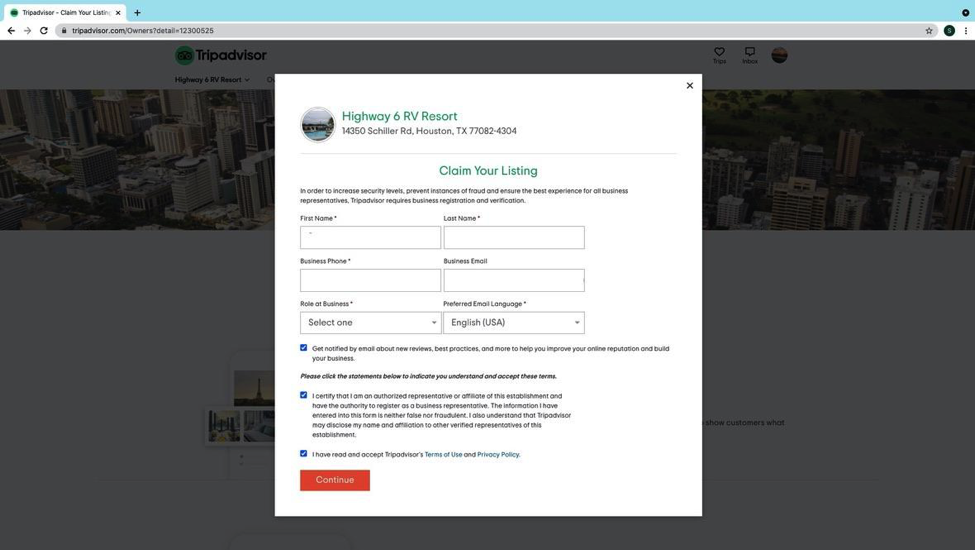 Trip Advisor - Existing Listing step 4