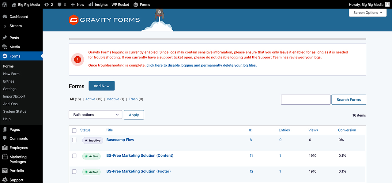 Wordpress Form Submissions