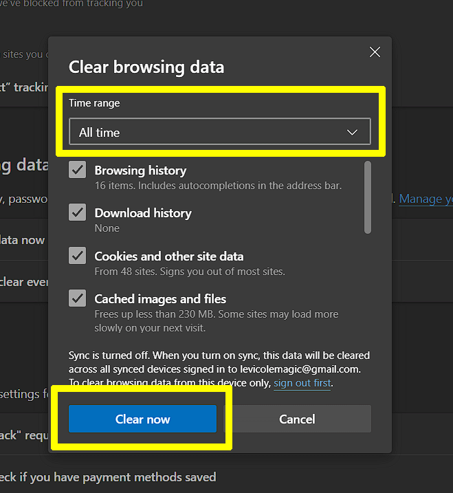 Clearing Microsoft Edge Browser Cache